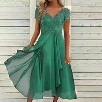 Clearsance YoHome Ljetne haljine Žene V izrez Šifon čipka Mosaic šuplje duga djeveruša uveče zelena