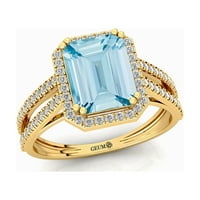 Akvamarin zaručni prsten, dijamantni vjenčani prsten, obećava 14K čvrsti zlatni prsten, mart rođendan