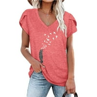 Zunfeo T majice za žene - Modni ljetni V-izrez kratki rukav, bluza, bluza majica Pink XXL