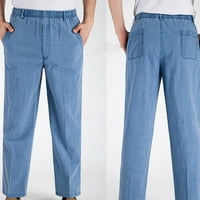 Muški casual posteljine hlače Dressy casual elastične sredine struka Čvrsto poslovne pantalone sa džepovima