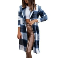 Opremljene pulover žene Ženske jakna s dugim rukavima Duga jakna Modni ispis Mid Dužina Plaidna jakna za ispis Odjeća za žene Plavi XXL