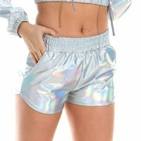 HGW Hlače za žene Metalne kratke hlače Sjajne hlače Yoga Sparkly Hot Trup izvlačenje elastičnog struka Rave plijen Ples Plus
