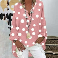 Oalirro cvjetni vrhovi za žene Dressy casual bluze s dugim rukavima za žene Crew vrat Polka Dot Pink