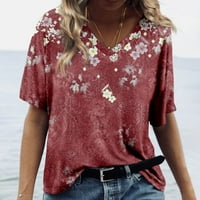 Tking Fashion Womens Ljeto plus veličine kratkih rukava V izrez cvjetni print The Casual Labavi pulover