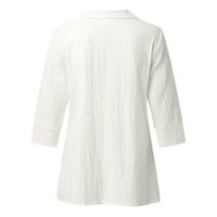 Sayhi bijeli gumb usene bluze za žene žene tri četvrtine rukava od pune boje rever hem proret tuxedo