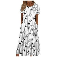 GDFUN Ženska ljetna casual moda tiskana haljina s kratkim rukavima okrugla vrata - haljine za dom haljine za žene