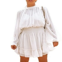 Ženska ruffle dugih rukava Mini haljina dame Ležerne prilike za odmor Tuničke haljine