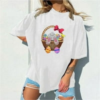 Popustne ženske modne košulje slatke životinjske grafičke tiho na vrhovima bluza s kratkim rukavima za žene za žene Crewneck Pulover Classic Comfy pad dukserice bijeli XL