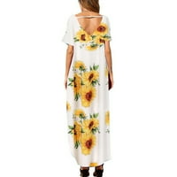 Amousa Women Modni gradijent Ispis kratkih rukava Spaghetti Maxi haljina Ljetna haljina