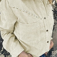 Moderna jakna za žene Čvrsta boja jakne za rever Corduroy dugih rukava Ležerna majica