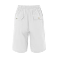B91XZ Žene Swim kratke hlače Plus veličina kauzalni potez elastični struk labav vježbanje znojne kratke hlače sa džepovima bijeli, s
