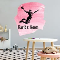 Sportski akvarel po mjeri naziva zidne naljepnice za dječju sobu - košarka visoko leta ružičasta pozadina košarka personalizirana spavaća soba zidna naljepnica u boji vode - veličina: