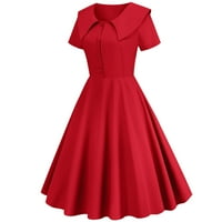 Žene Vintage 1950-ih Retro Rockabilly Večernja maturalne haljine kratki rukav čvrsta boja elegantna