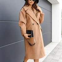 Ženski dugi kaput elegantni rever gumb s dugim rukavima otvorena prednja kardigan jakna od pune boje topli kaput