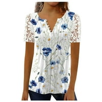 GUZOM WOMENS Ljetni vrhovi - elegantna bluza od čipke V izrez kratki rukav trendy čipke T majice Čvrsti majice plavi m