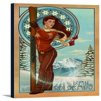 Vail, Kolorado - Art Nouveau skijaš - Lantern Press poster