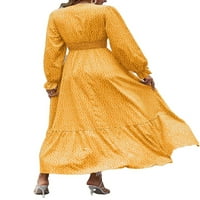 Žene linijske haljine ditsy cvjetni sjaj V izrez Yellow XL