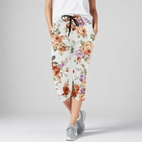 Hwmodou ženske hlače cvjetno tiskane gamaše visokih struka casualti džepovi elastični remen Srednja