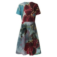Ljetne haljine za žene Boho cvjetni kratki rukav s vratnim haljinom Ležerne prilike Flowy A-line Swing