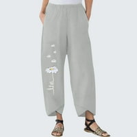 Tking modne ženske hlače modne labave tratinčice Ispis pamučne posteljine elastične struke casual širokih