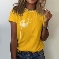 Ženski vrhovi ženski simpatični ispisani kratki rukav okrugli vrat ispred ramena Vintage kratki rukav ljetni majica gornje žute l