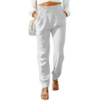 LisingTool ženske hlače Bijele posteljine za žene zategnuto pantalone Džepne ležerne plus veličina Hlače