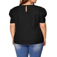 Elegantni čvrsti okrugli vrat Top kratkih rukava Black Plus Plus Bluze