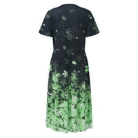Ženska klirenska cvjetna V-izrez kratki rukav A-line haljine casual srednje haljine, mint zelena, l