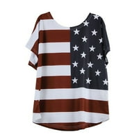 LoyisVidion Women Tops Clearence Plus Veličina Žena Modna labava bluza Stripe Stripe USA zastava Amerika