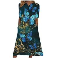 Fnochy ljetne haljine za žene plus veličine modni casual kratki rukav V-izrez za ispis na vratima labava