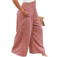 Ženska plus veličina visoki porast elastičnog elastičnog struka na širokim lounge hlače posteljine pantalone
