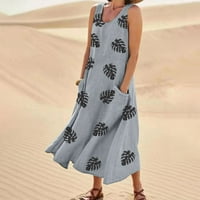 Ženske haljine Maxi Ležerne prilike bez rukava Cvjetni izrez za ljetnu haljinu Siva 3xl