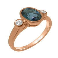 Britanci napravio je 14k ružični zlatni prsten sa prirodnim London Blue Topaz & Diamond Womens Annivers