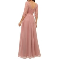 Stalne haljine za žene dame temperament dugih rukava ležerna čipkavica šivanje čvrste boje haljine ružičaste l