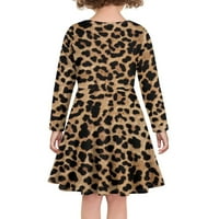 Suhoaziiia haljina s dugim rukavima za dječje djevojke Brown Leopard Print 11- godina Smeđi Leopard Ispis Jump suknja Lagana trajna twirl suknja casual domaća zabava