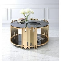 Moderni okrugli stakleni stol za pemberponski red u crnom i zlatu