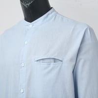 Wozhidaose s dugim rukavima za muškarce Proljeće i ljetno casual Solid Color Cotton i posteljina košulja s dugim rukavima Majica s dugim rukavima Plavi XXXL