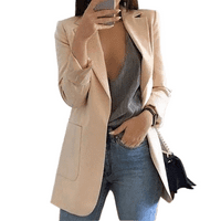GUREUI ženska elegantna jakna za blegaru casual solid color s dugim rukavima, otvorena prednja uredska radna poslovna kaputa