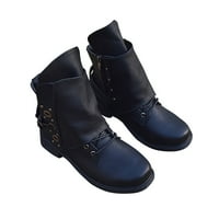 Čizme za gležanj za žene - Vintage Square Srednja patentne patentne patentne potpece Plišujuće kožne čizme crna 40