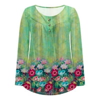 Ženski vrhovi skrivaju trbuh tunika cvjetni proljetni dugi rukav majica slatka cvijeća Henley tshirt casual gumb na casual vrhovima bluze za nošenje sa gamašima zelenim xl