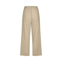 Oalirro casual pantalone za žene obrezane hlače Capri gamaše pamučno platno bež