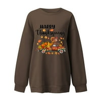 Vrhovi Clearence Ženska moda Dan zahvalnosti Ispiši labav bluza s dugim rukavima Okrugli vrat Ležerne