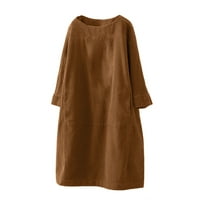 Huaai Womens Haljine kratke žene Vintage džepovi Corduroy Solid Boja s dugim rukavima Labava haljina plus veličina haljina za žene Brown XL