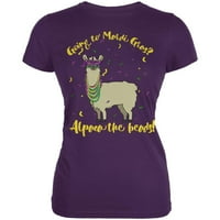 Mardi Gras Alpaca Funny Pun Juniors Soft Majica Purple MD
