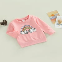 Canrulo novorođenčadi dječji duks duge duge oblak cvil print casual dugih rukava puloveri na vrhu pada odjeću ružičasta 0- mjeseci