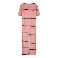 Dvije odijelo za žene Ljeto setovi Ljetni odjeća Ljeto odijelo Ženski print Okrugli vrat Short rukavi za spavanje hlače setovi loungewear pidžamas džepovi Pink L