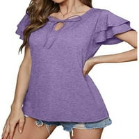 Haite Dame Ljetne vrhove Čvrsta boja majica V izrez Majica Dailywer Pulover plaža Kratki rukav Tee Purple