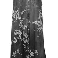 Ženska lažna dvodijelna traper haljina s popustom cvjetni ispisani ljetni bez rukava Boho Salesquare izrez za djevojke Pocket Sunderss Retro Holiday Sive S