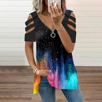 Ženski bluze Ženska modna casual labav ispis kratki rukav V-izrez patentni zatvarač s gornjim multikolorom