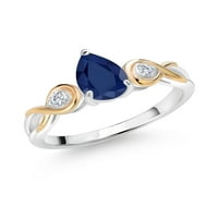 Gem Stone King Sterling srebrni i 10k žuti zlatni plavi safir i bijeli laboratorijski uzgojili dijamantni prsten za žene